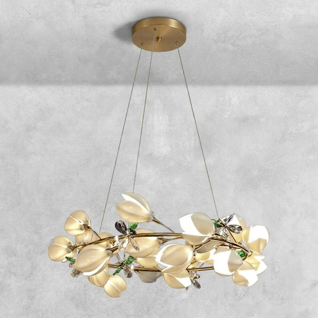 Art Design Creative Ceramic Magnolia Ring/Linear Chandelier for Bedroom/Living Room/Dining Room/Kitchen Island