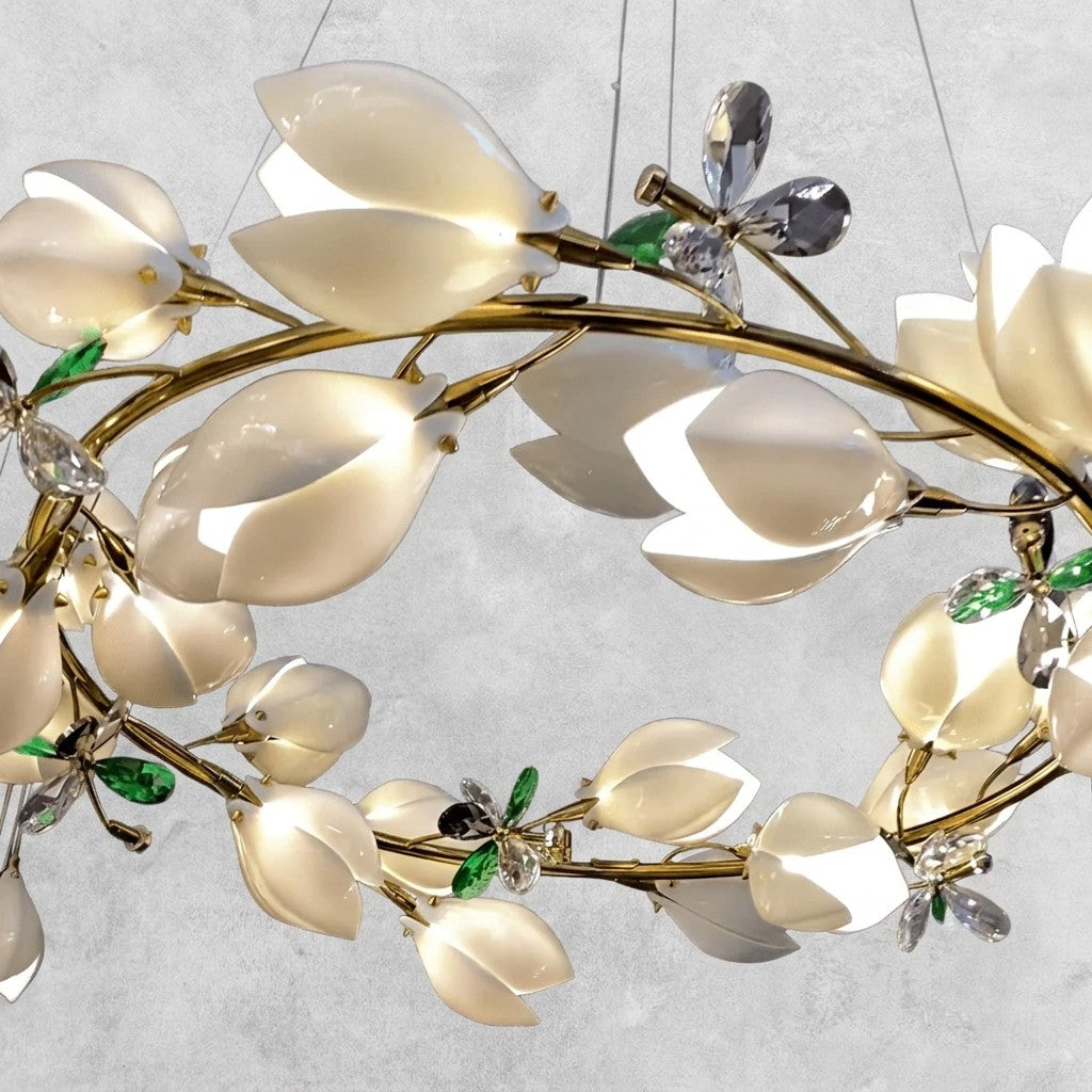 Art Design Creative Ceramic Magnolia Ring/Linear Chandelier for Bedroom/Living Room/Dining Room/Kitchen Island
