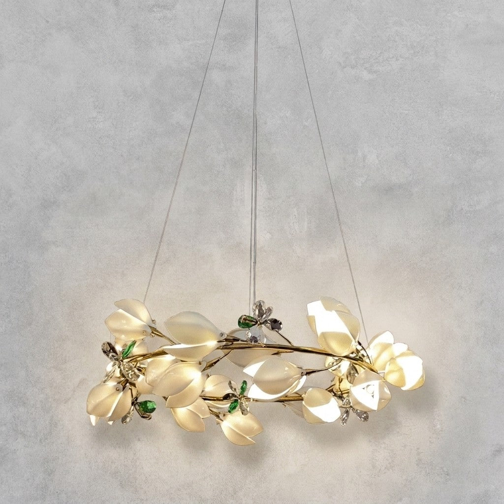 Art Design Creative Ceramic Magnolia Ring/Linear Chandelier for Bedroom/Living Room/Dining Room/Kitchen Island