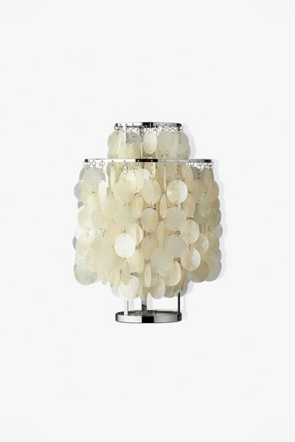 Aurelia Tiered Capiz Table Lamp | Capiz Shell, Metal | Small isolated product thumbnail shot of the cascading capiz lamp centered on a white background | vexa lamps