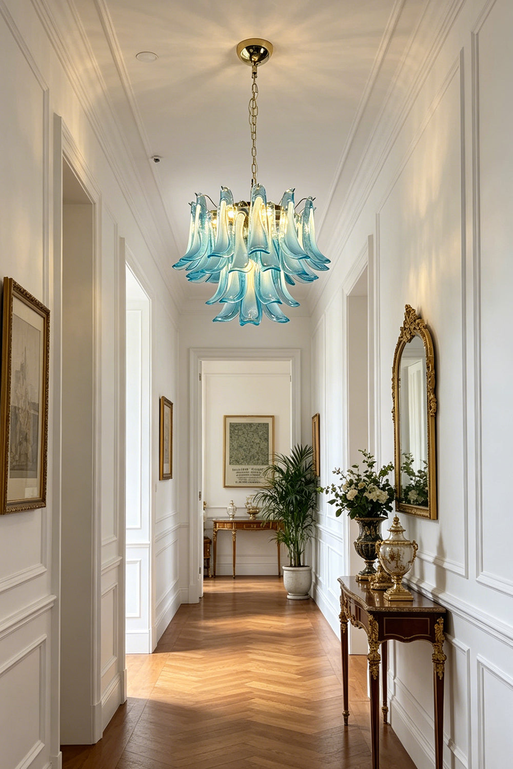 Azurea Petal Glass Chandelier for Hallway | Samu  Lamp