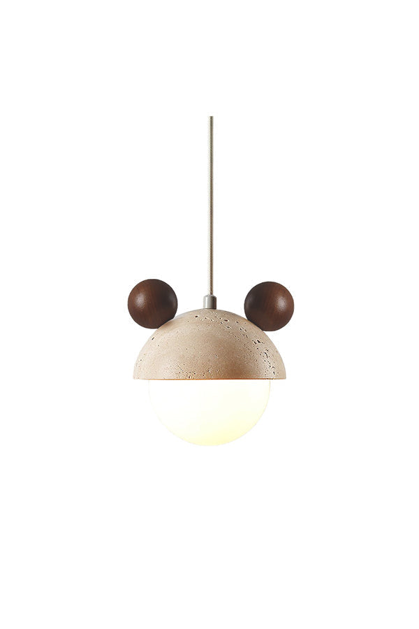 Bear ear travertine pendant lamp with frosted glass globe | Travertine, Metal, Glass | Front view isolated on white background | vexa lamps