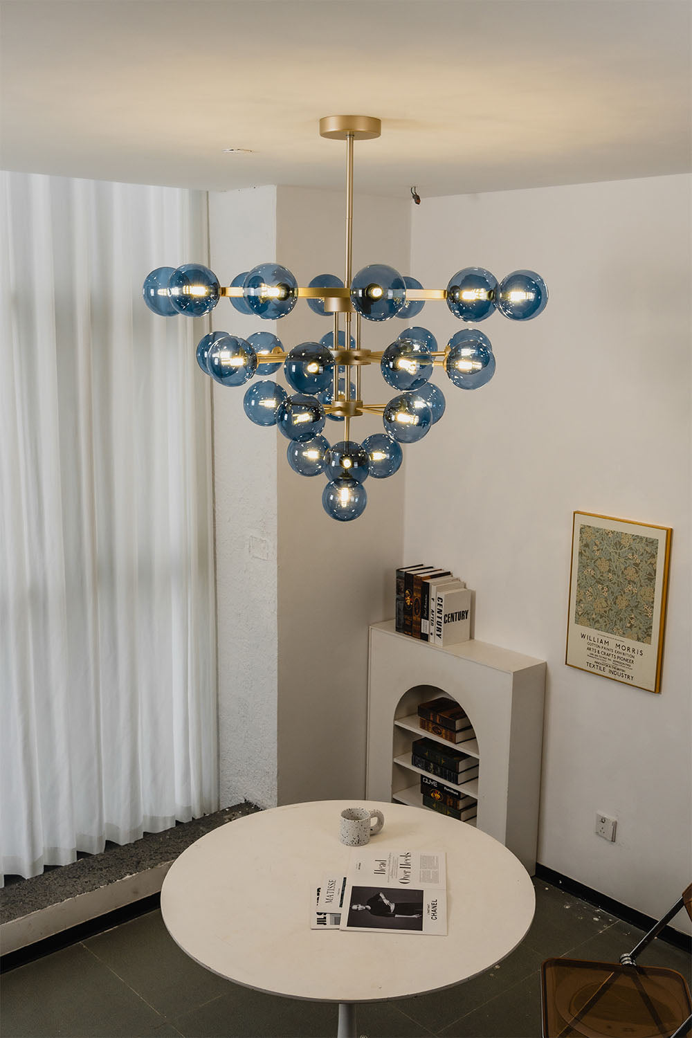 Blue Glass Bubble Globe Tiered Chandelier