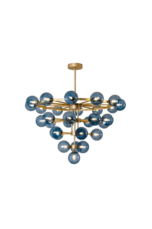 Blue Glass Bubble Globe Tiered Chandelier