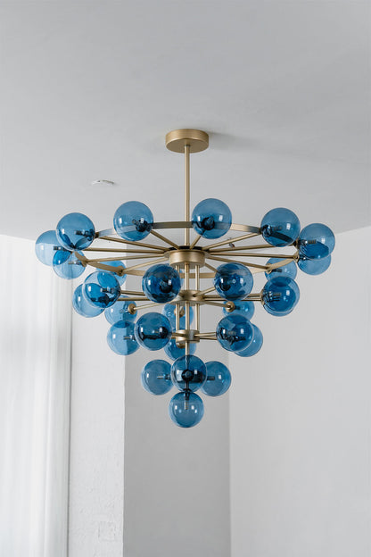 Blue Glass Bubble Globe Tiered Chandelier