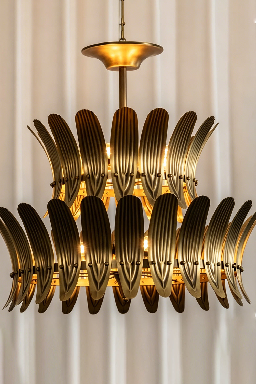 Brass Feather Tiered Chandelier |Brass detail | vexa lamps