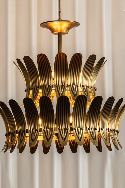 Brass Feather Tiered Chandelier |Brass detail | vexa lamps