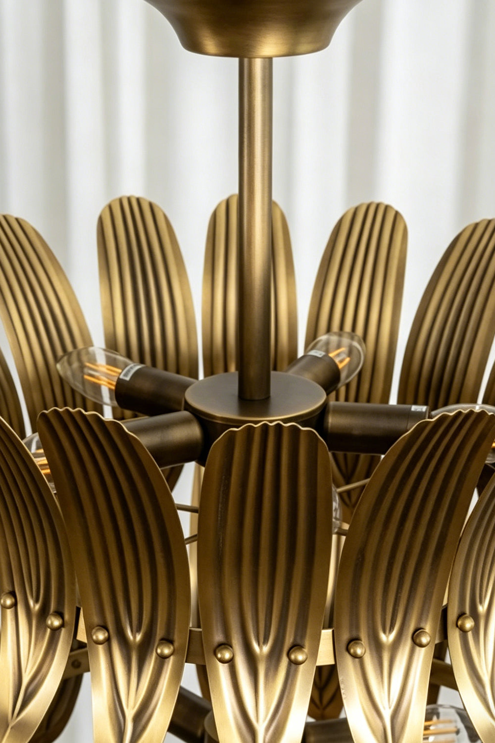 Brass Feather Tiered Chandelier | detail | vexa lamps