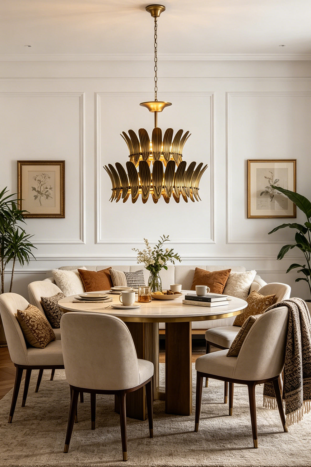 Brass Feather Tiered Chandelier for Living room | vexa lamps