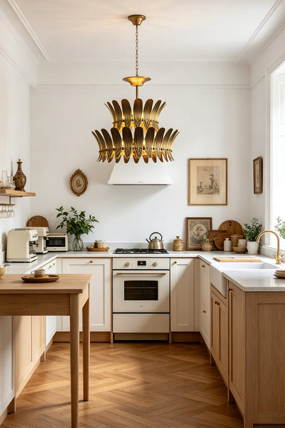 Brass Feather Tiered Chandelier for Kitchen | vexa lamps