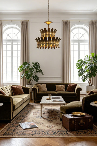 Brass Feather Tiered Chandelier for Living room | vexa lamps