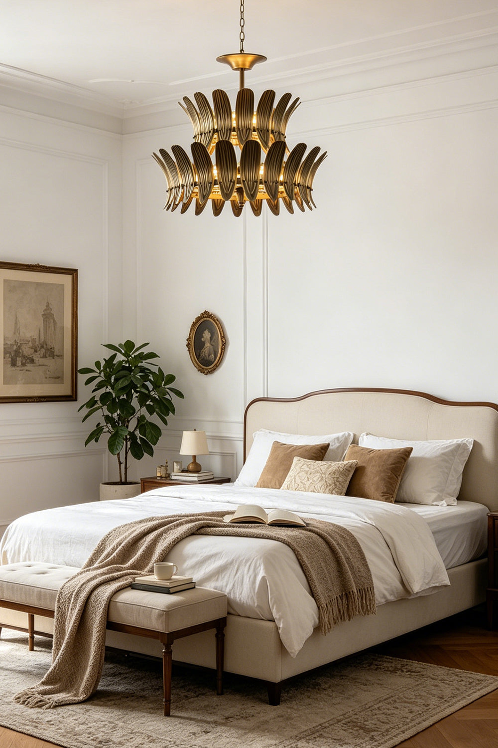Brass Feather Tiered Chandelier for Bedroom | vexa lamps