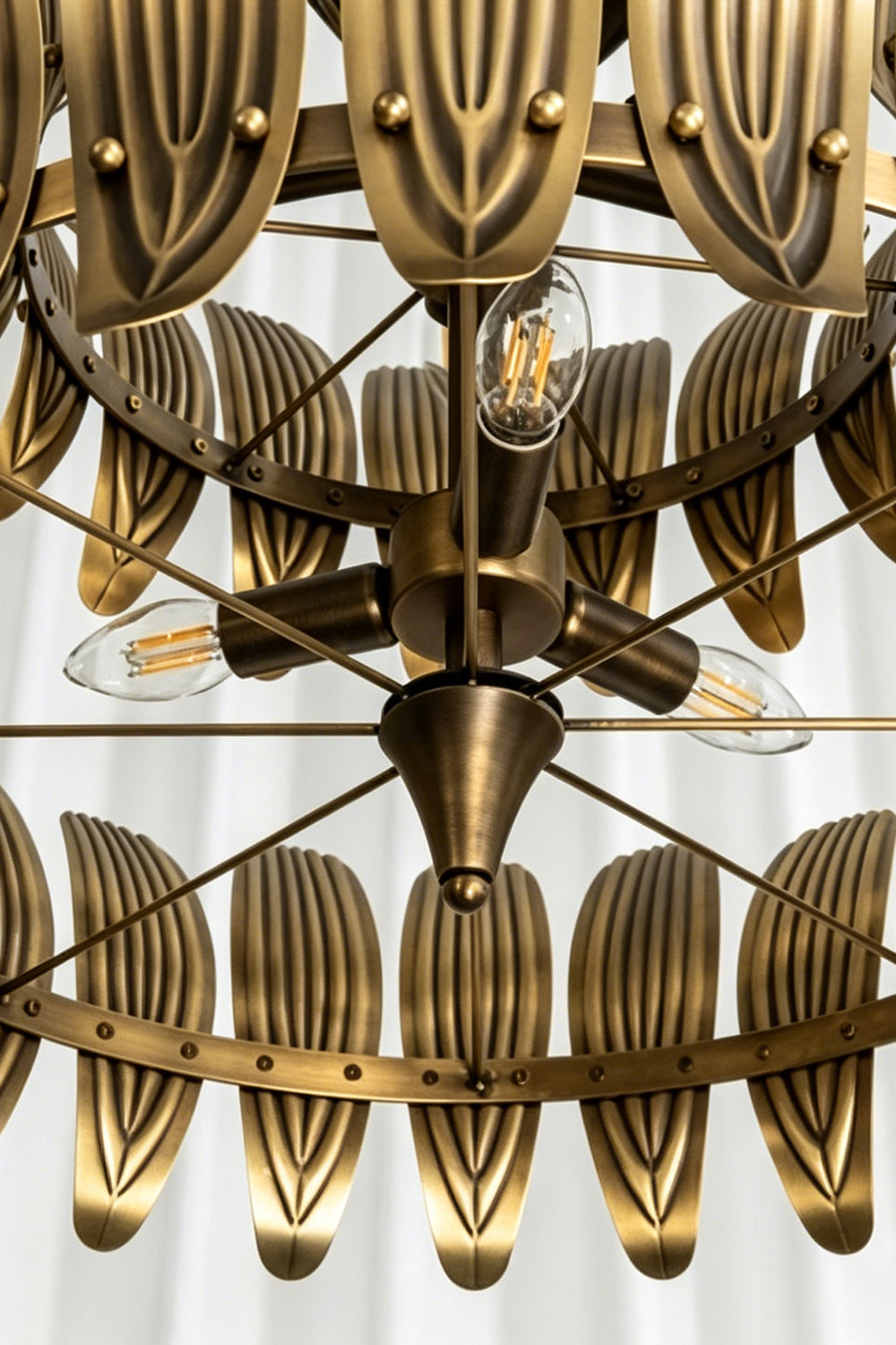 Brass Feather Tiered Chandelier | detail | vexa lamps
