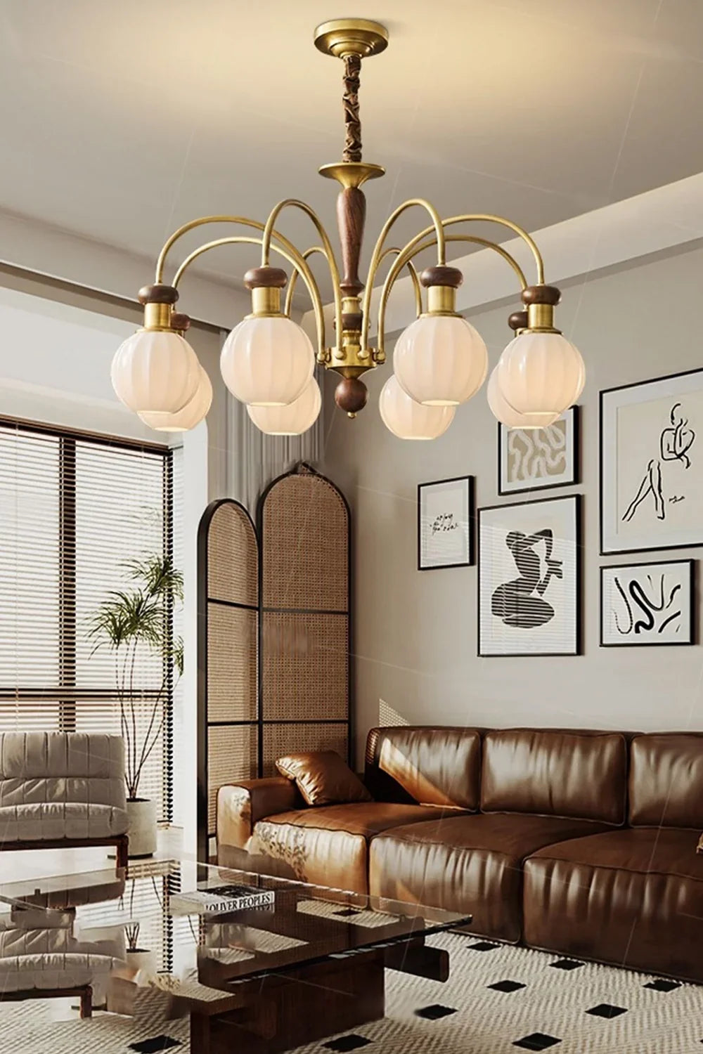 Brass Globe Walnut Chandelier - view 5 | everlamps