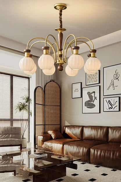 Brass Globe Walnut Chandelier - view 5 | everlamps