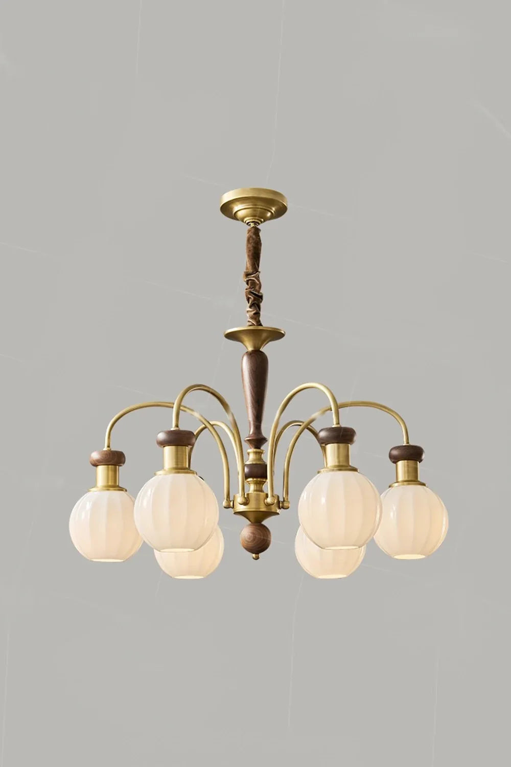 Brass Globe Walnut Chandelier - view 7 | everlamps