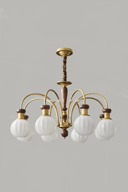 Brass Globe Walnut Chandelier - view 10 | everlamps