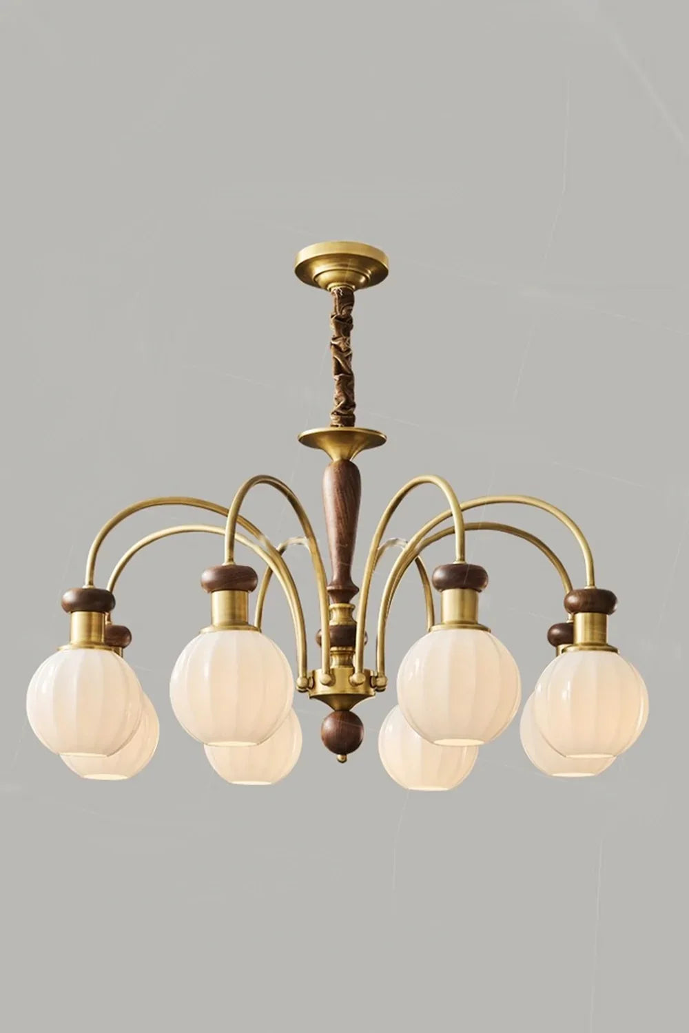 Brass Globe Walnut Chandelier - view 8 | everlamps