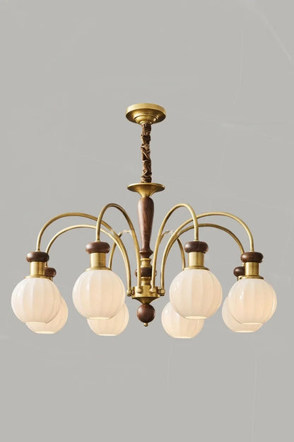 Brass Globe Walnut Chandelier - view 8 | everlamps
