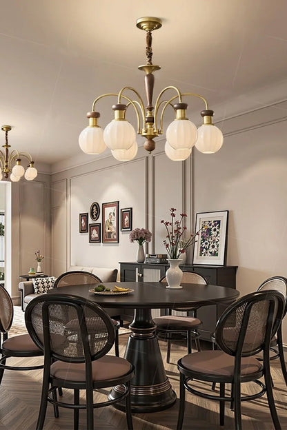 Brass Globe Walnut Chandelier - view 6 | everlamps