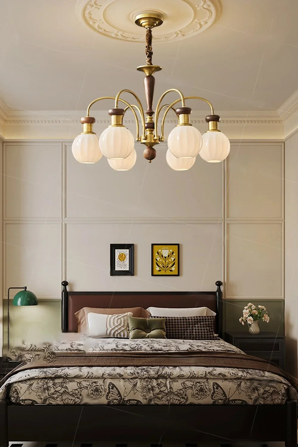 Brass Globe Walnut Chandelier - view 2 | everlamps