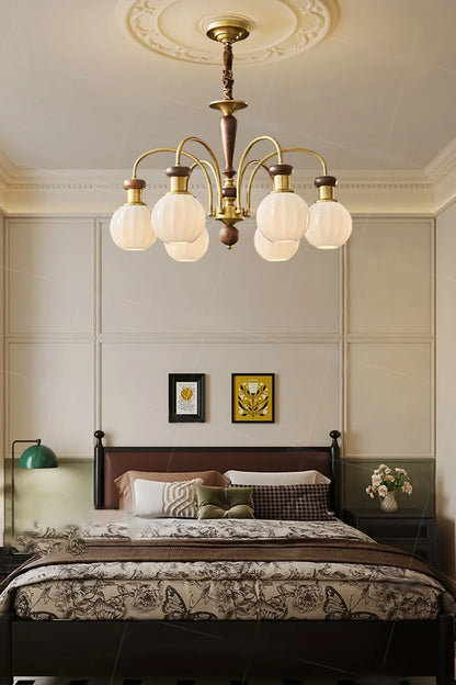 Brass Globe Walnut Chandelier - view 2 | everlamps