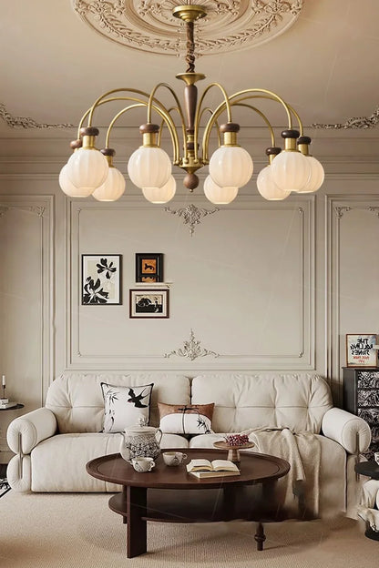 Brass Globe Walnut Chandelier - view 4 | everlamps