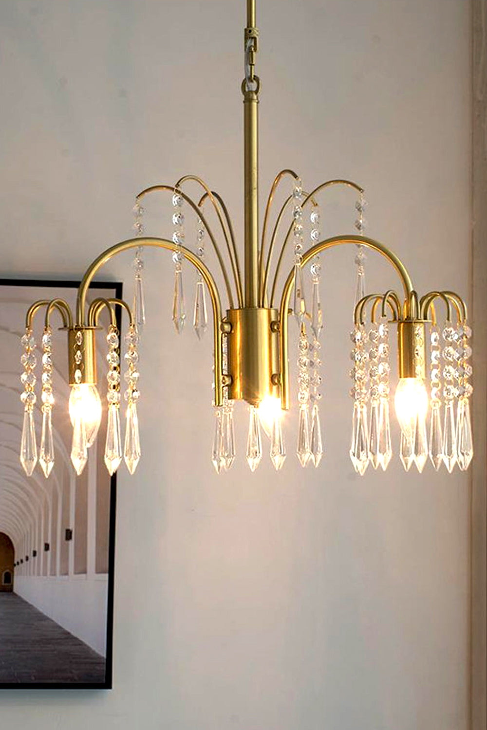 Brass Halo Arched-Arm Crystal Chandelier - view 7 | everlamps