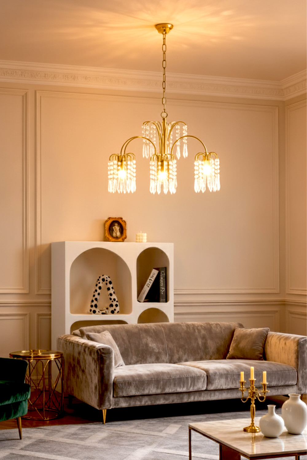 Brass Halo Arched-Arm Crystal Chandelier - view 3 | everlamps