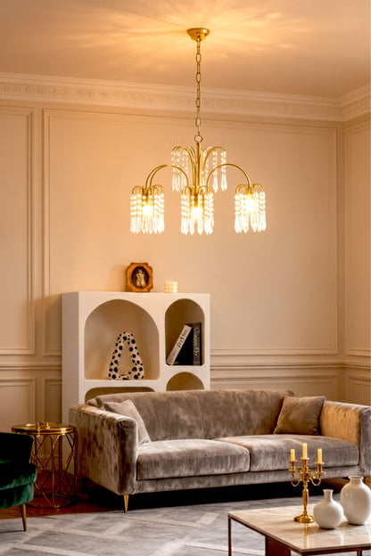 Brass Halo Arched-Arm Crystal Chandelier - view 3 | everlamps