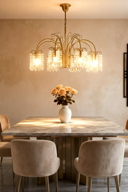 Brass Halo Arched-Arm Crystal Chandelier - view 2 | everlamps