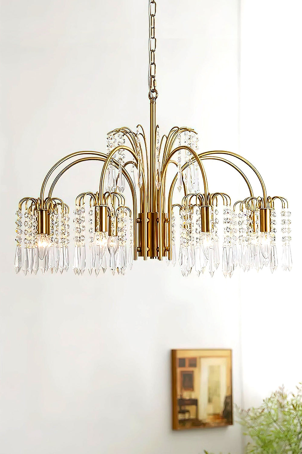 Brass Halo Arched-Arm Crystal Chandelier - view 9 | everlamps