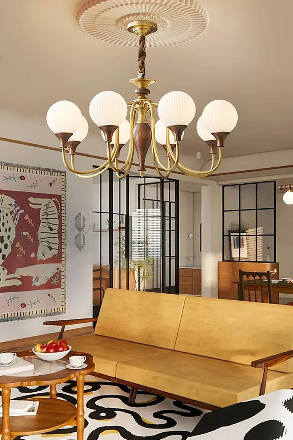 Brass Vintage Walnut Chandelier - view 7 | everlamps