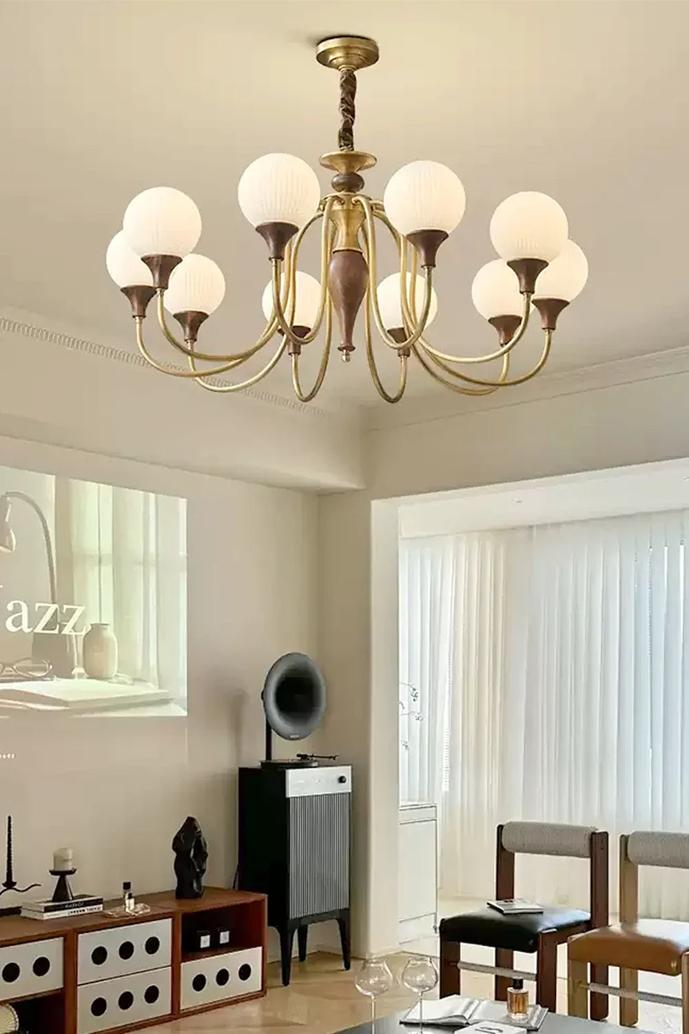 Brass Vintage Walnut Chandelier - view 6 | everlamps