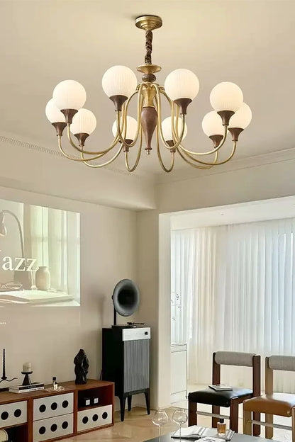 Brass Vintage Walnut Chandelier - view 6 | everlamps