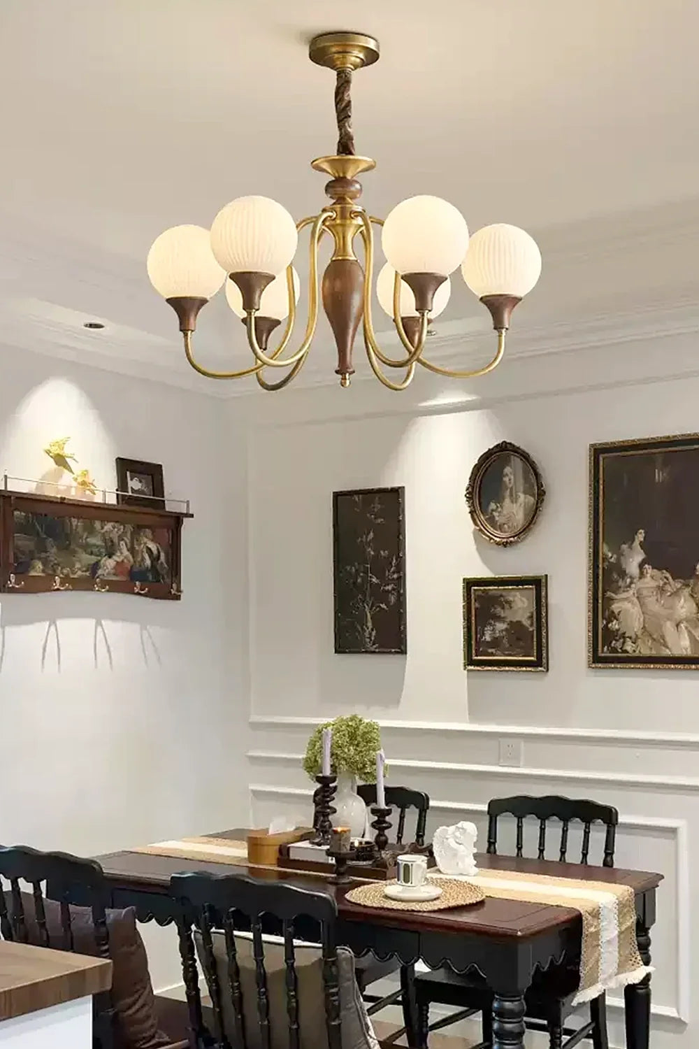 Brass Vintage Walnut Chandelier - view 4 | everlamps