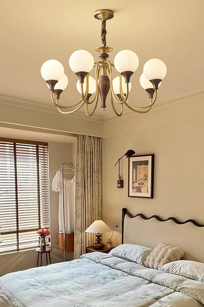 Brass Vintage Walnut Chandelier - view 5 | everlamps
