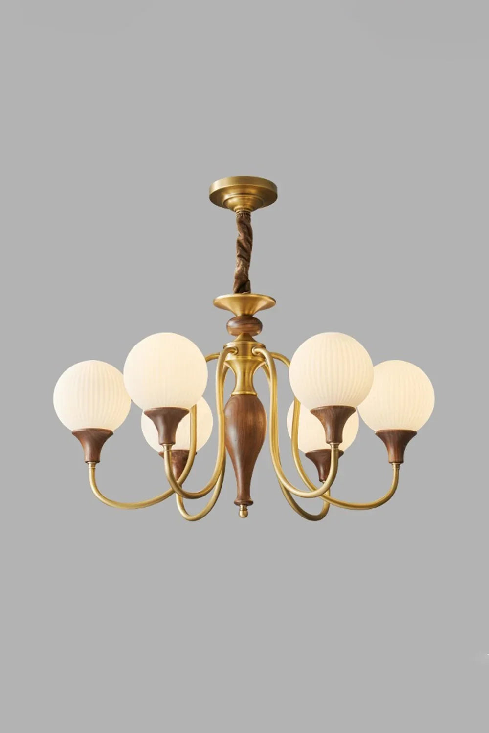 Brass Vintage Walnut Chandelier - view 8 | everlamps