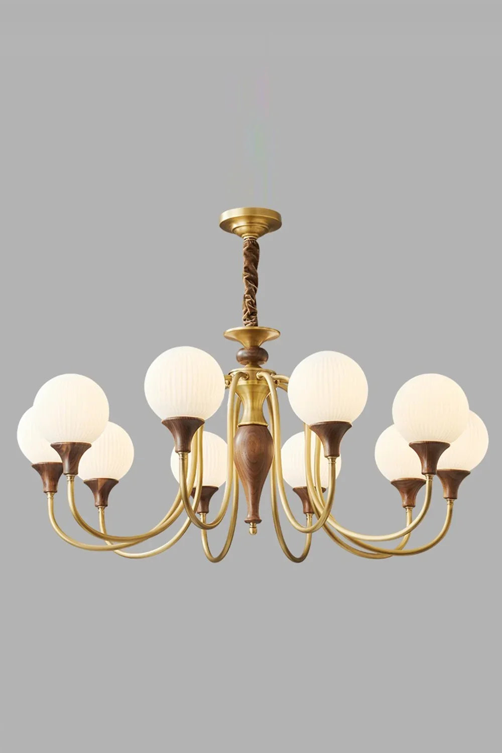 Brass Vintage Walnut Chandelier - view 10 | everlamps