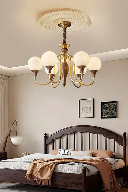 Brass Vintage Walnut Chandelier - view 3 | everlamps