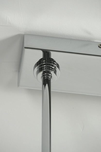 Rectangular chrome ceiling canopy | Iron | Detail shot of the mounting hardware and rods | vexa lamps