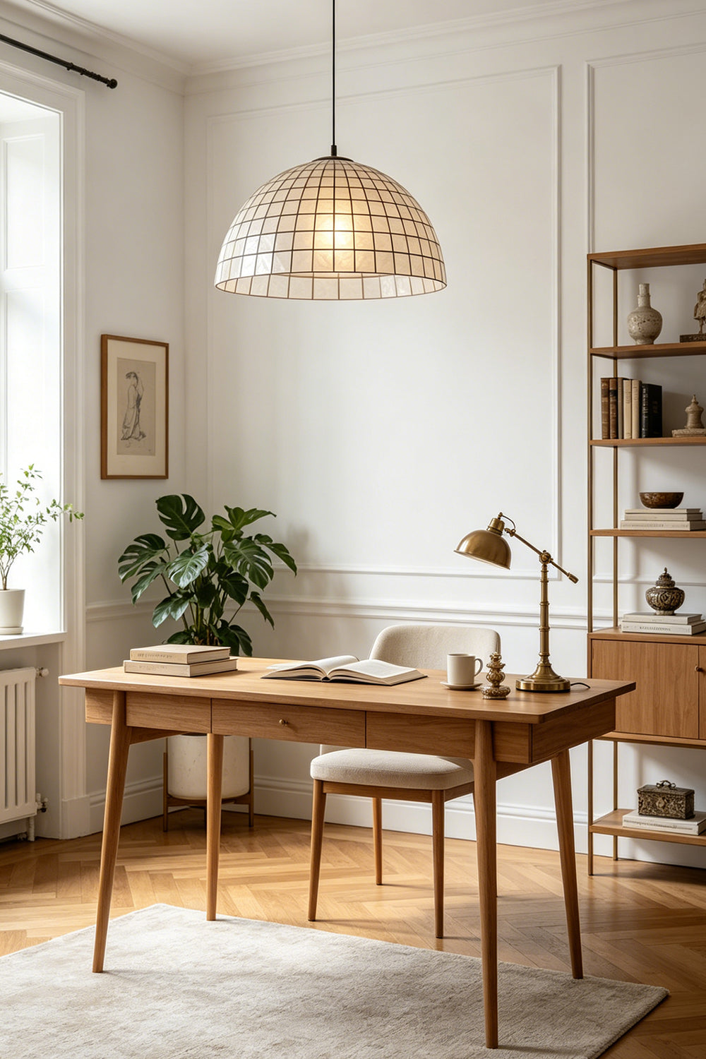 Capiz Shell Grid Dome Pendant Light for Den/Study | Samu  Lamp