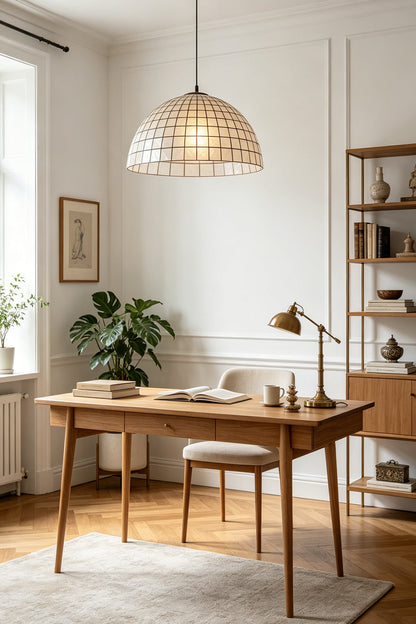 Capiz Shell Grid Dome Pendant Light for Den/Study | Samu  Lamp