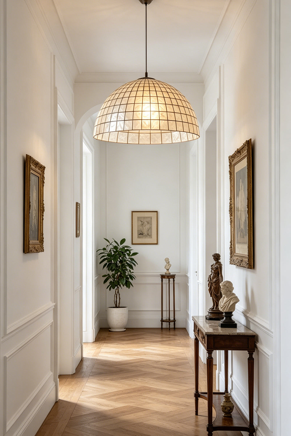 Capiz Shell Grid Dome Pendant Light for Hallway | Samu  Lamp