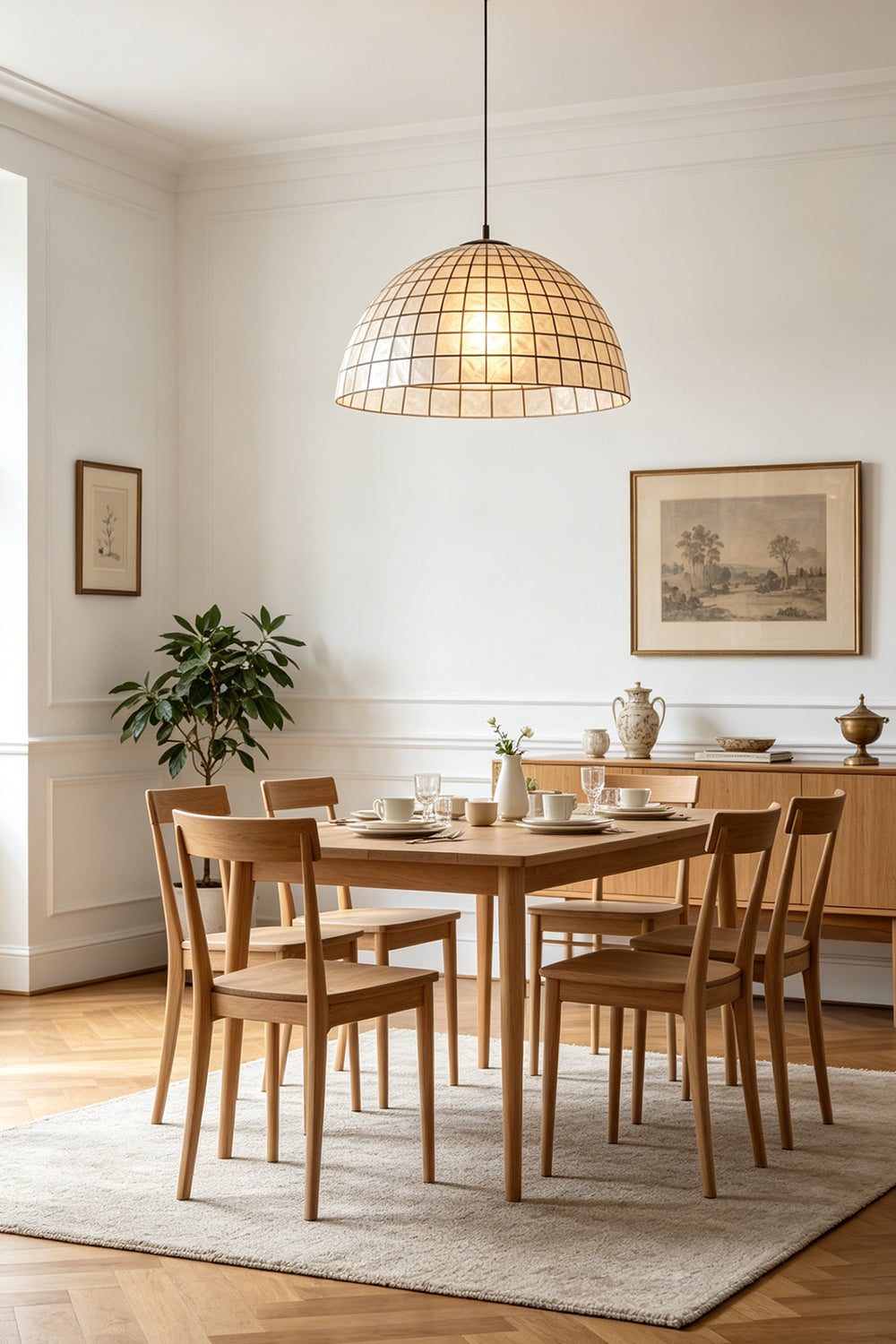 Capiz Shell Grid Dome Pendant Light for Restaurant | Samu  Lamp