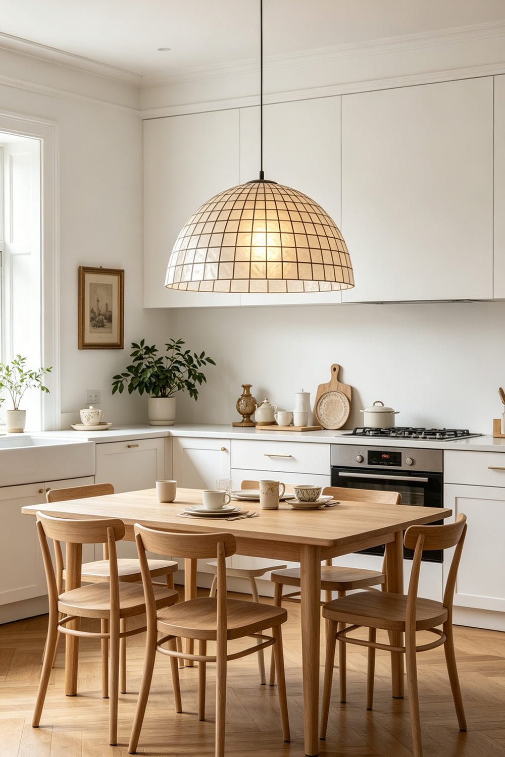 Capiz Shell Grid Dome Pendant Light for Restaurant | Samu  Lamp