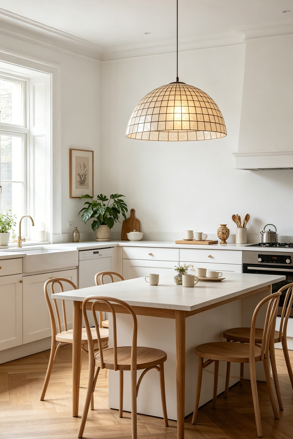 Capiz Shell Grid Dome Pendant Light for Restaurant | Samu  Lamp