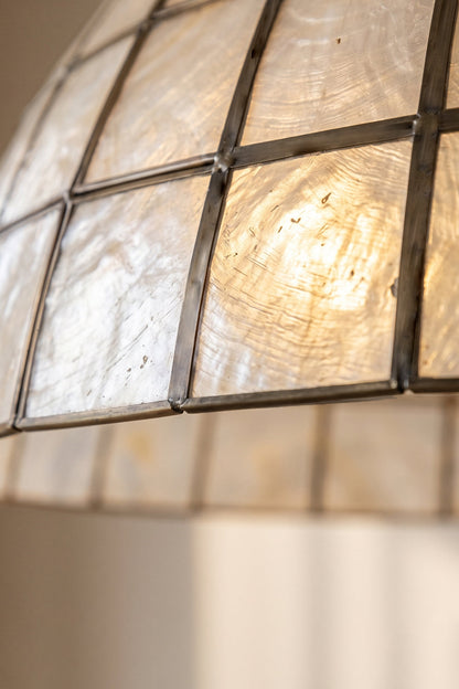Capiz Shell Grid Dome Pendant Light |Metal detail | Samu  Lamp