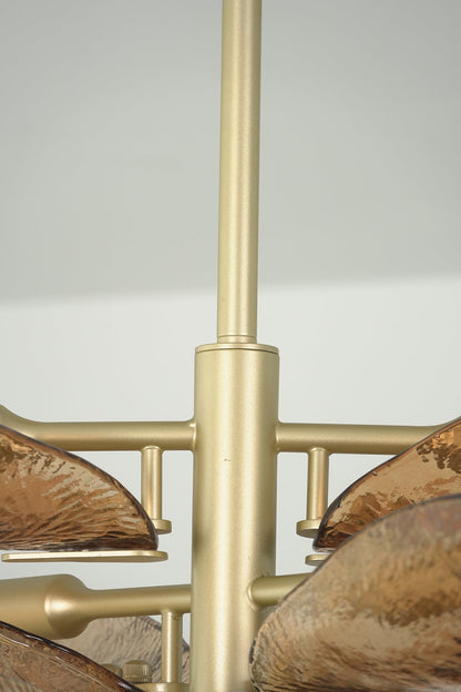 Brass central rod and glass branch connection detail | Metal, Glass | Functional close-up of the Cardiff chandelier frame | vexa lamps