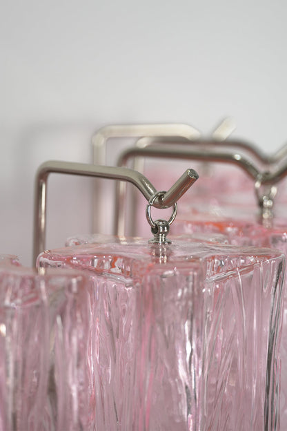 Cascading Prism Pink Glass Wall Light | Glass, Metal | Detailed shot of the metal hooks and frame supporting the glass prisms | Detail shot | vexa lamps Cascading Prism